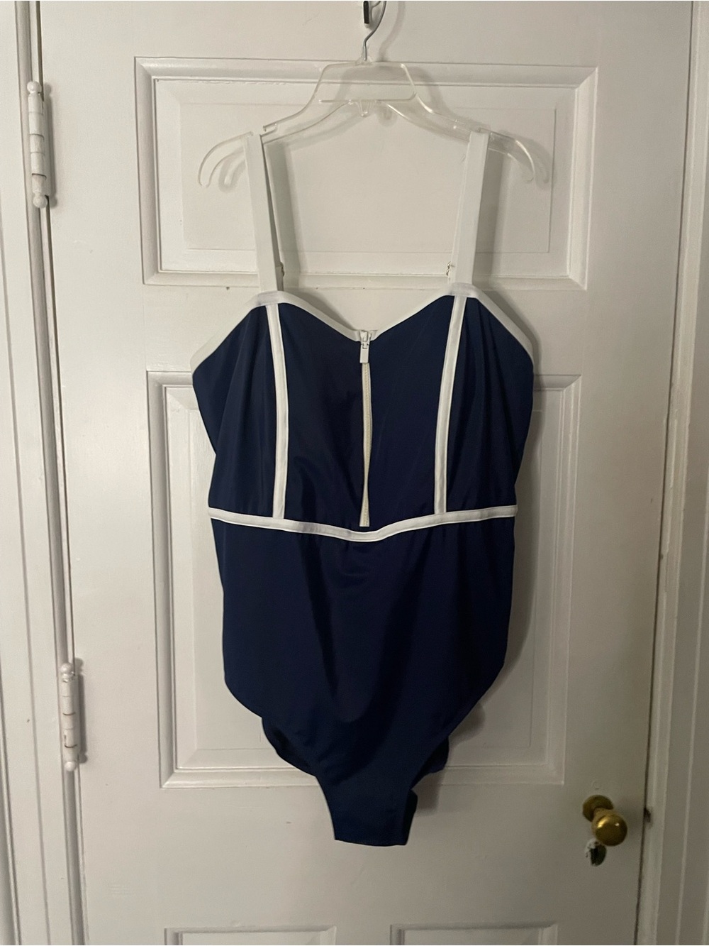 Coastal Blue Navy One-Piece Swimsuit with White Trim